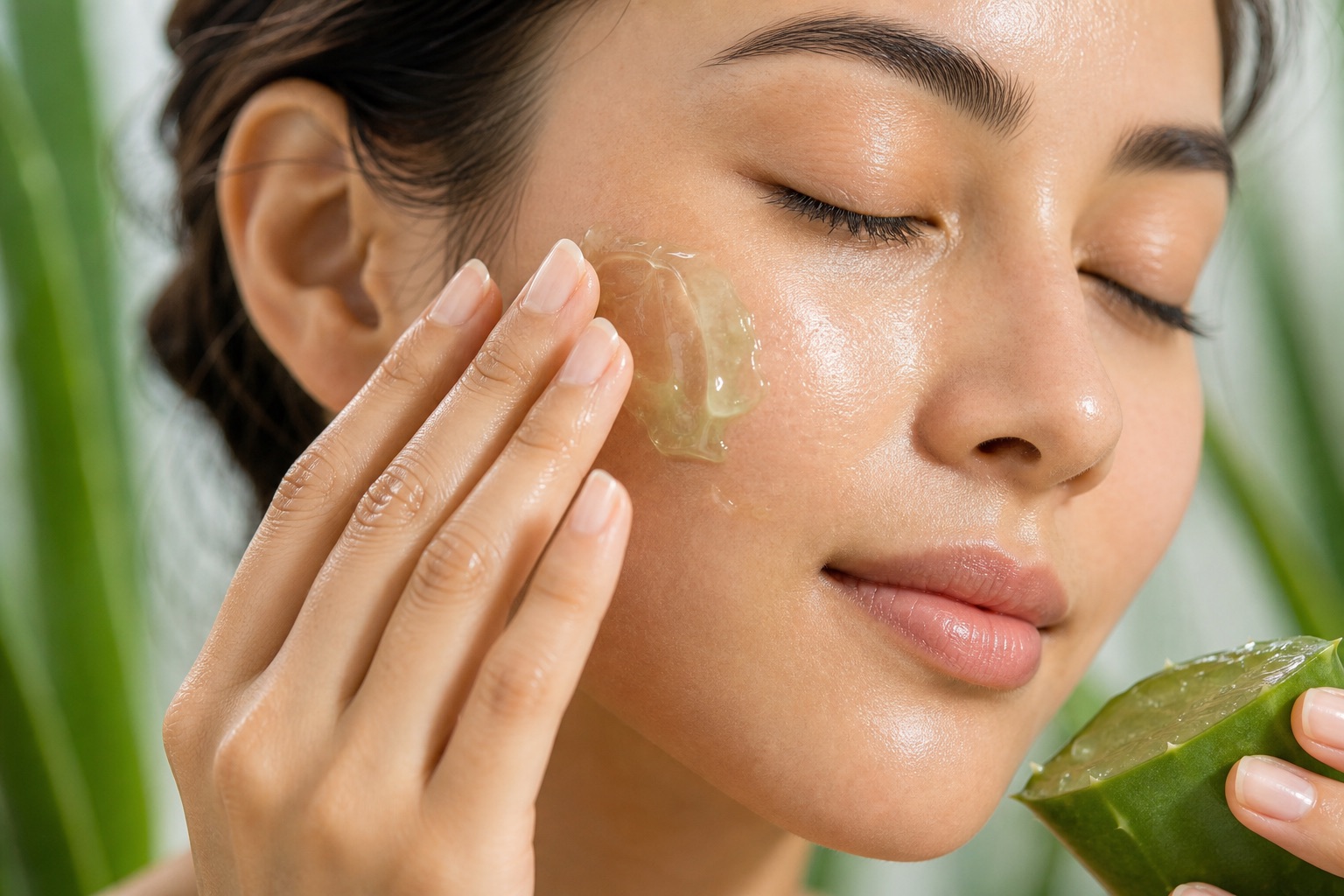 Aplicación de gel de aloe vera en la piel